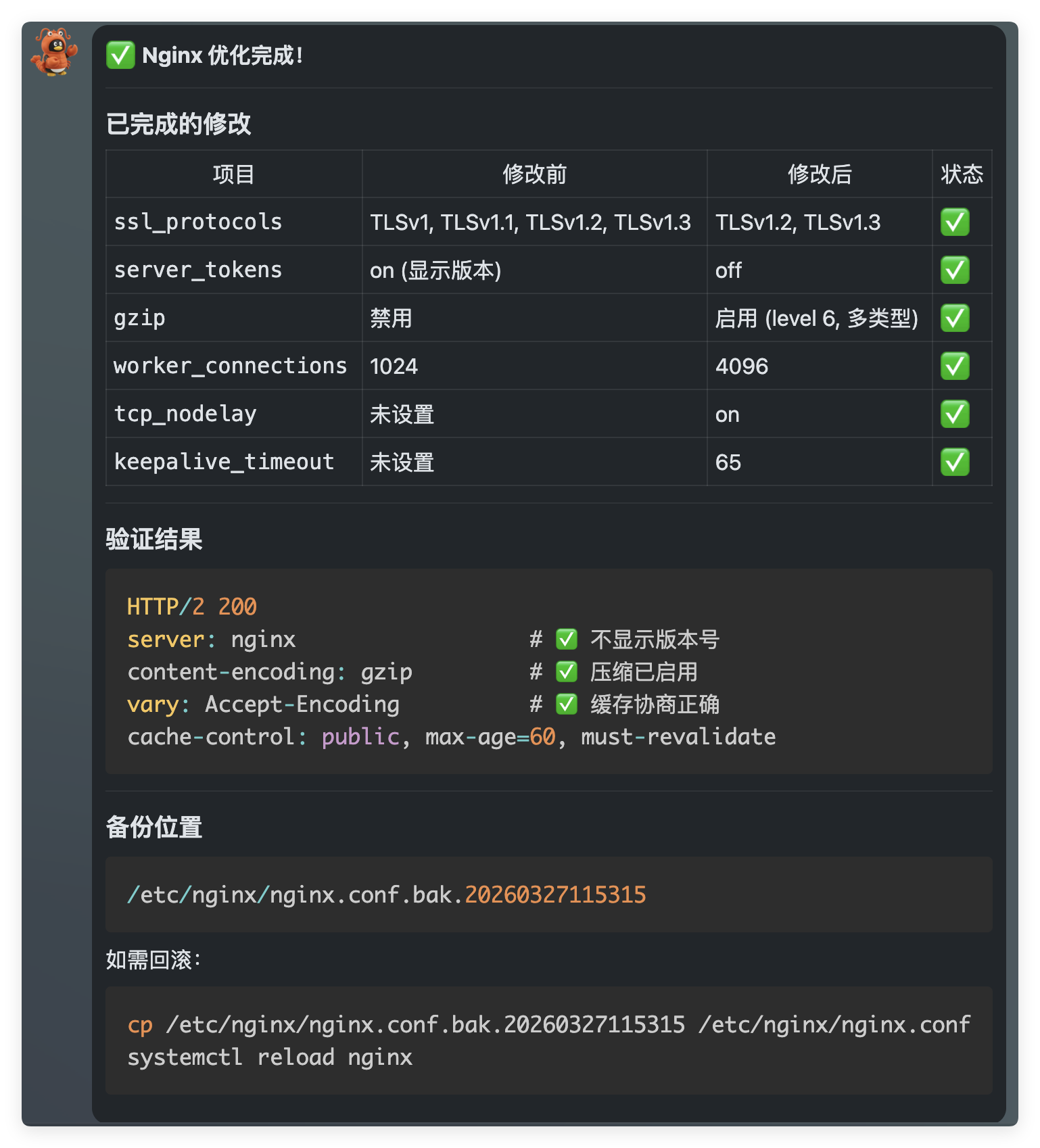 Nginx 配置优化完成