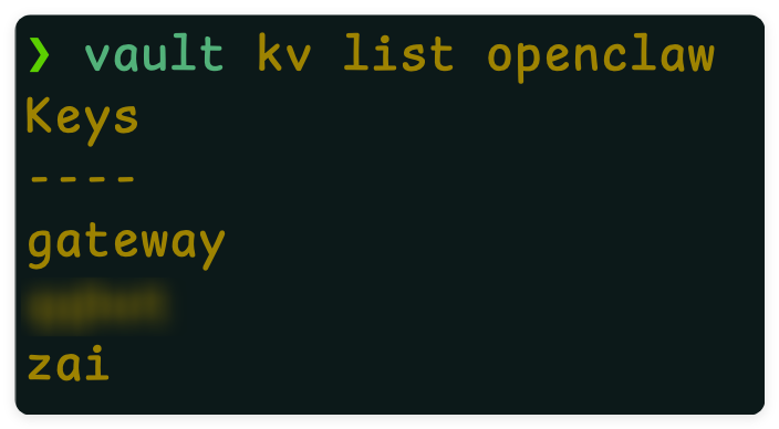 Vault 中 openclaw 凭据列表